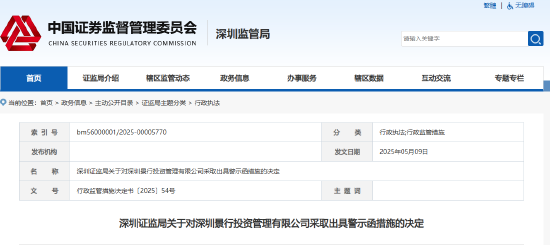 创通网 私募基金业务违规 深圳景行投资被出具警示函